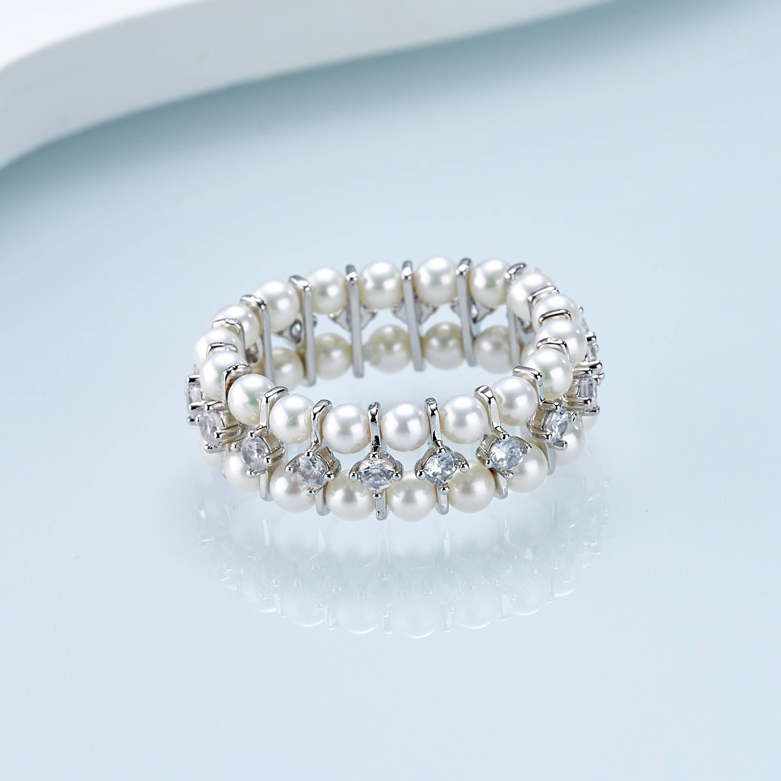 (EC27) 3-3.5MM天然淡水珍珠雙排戒指 - #珍珠 #2004PE