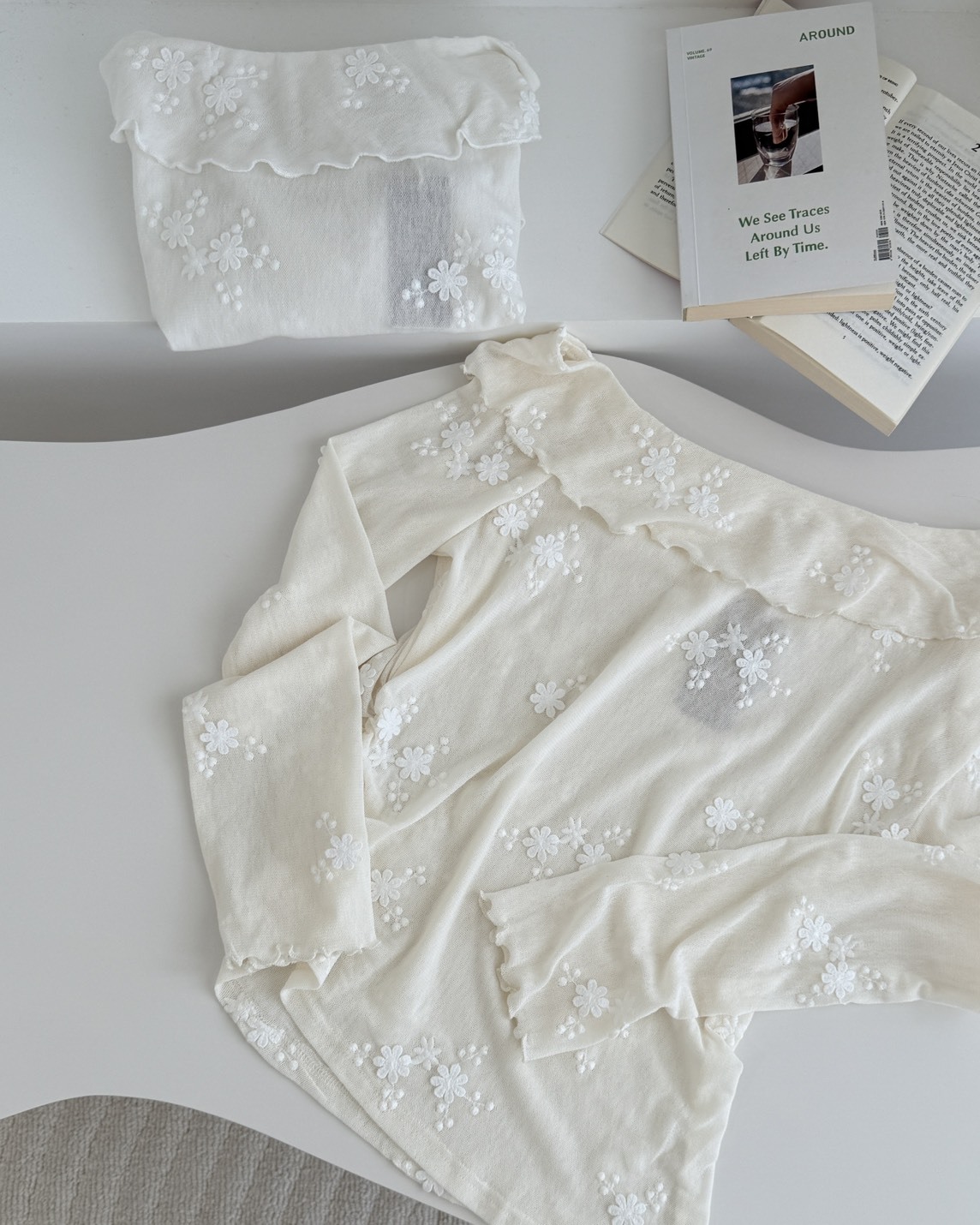 法朵Fado shop｜奶霜小花斜肩上衣 0715008 兩色