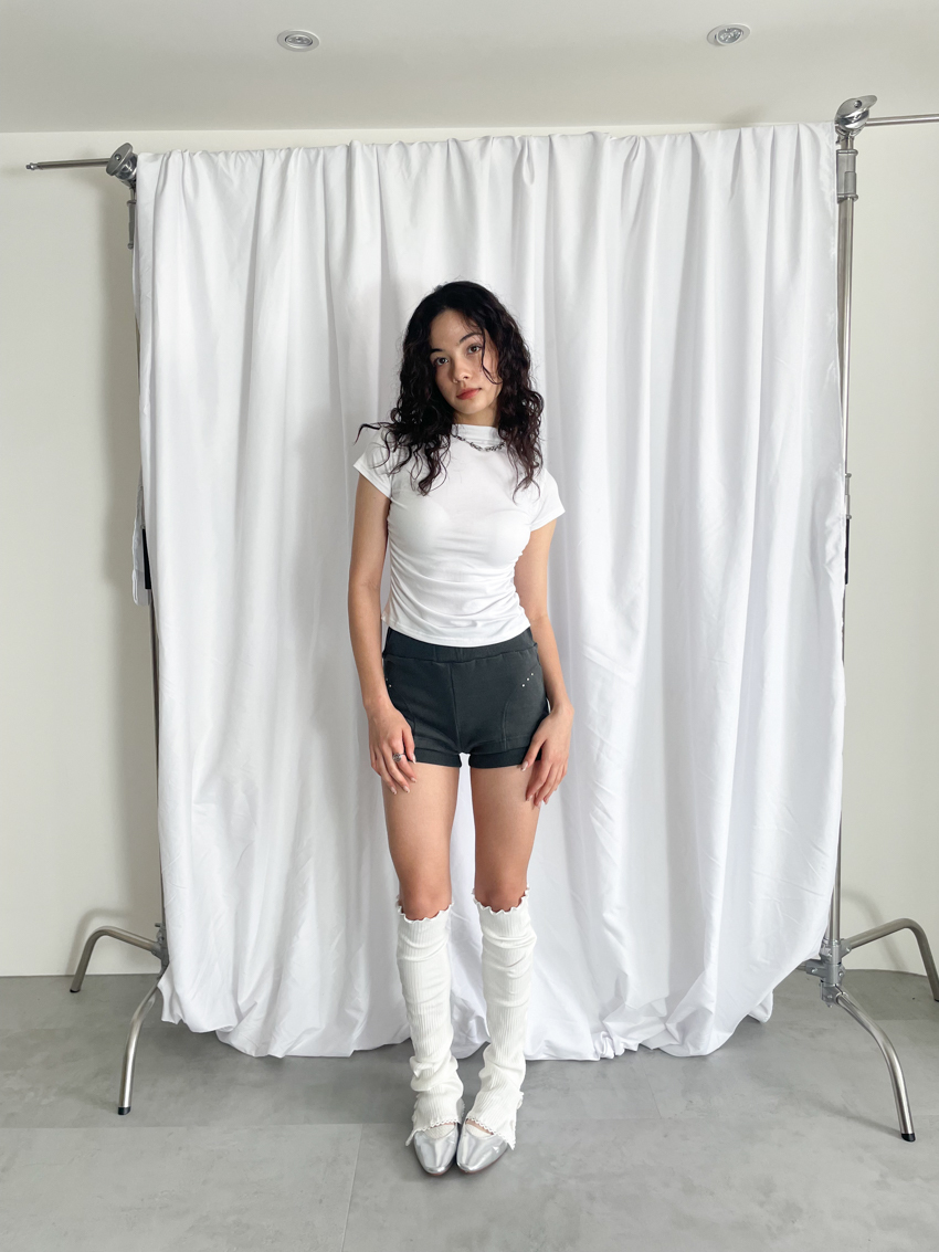 mock neck side-ruched top