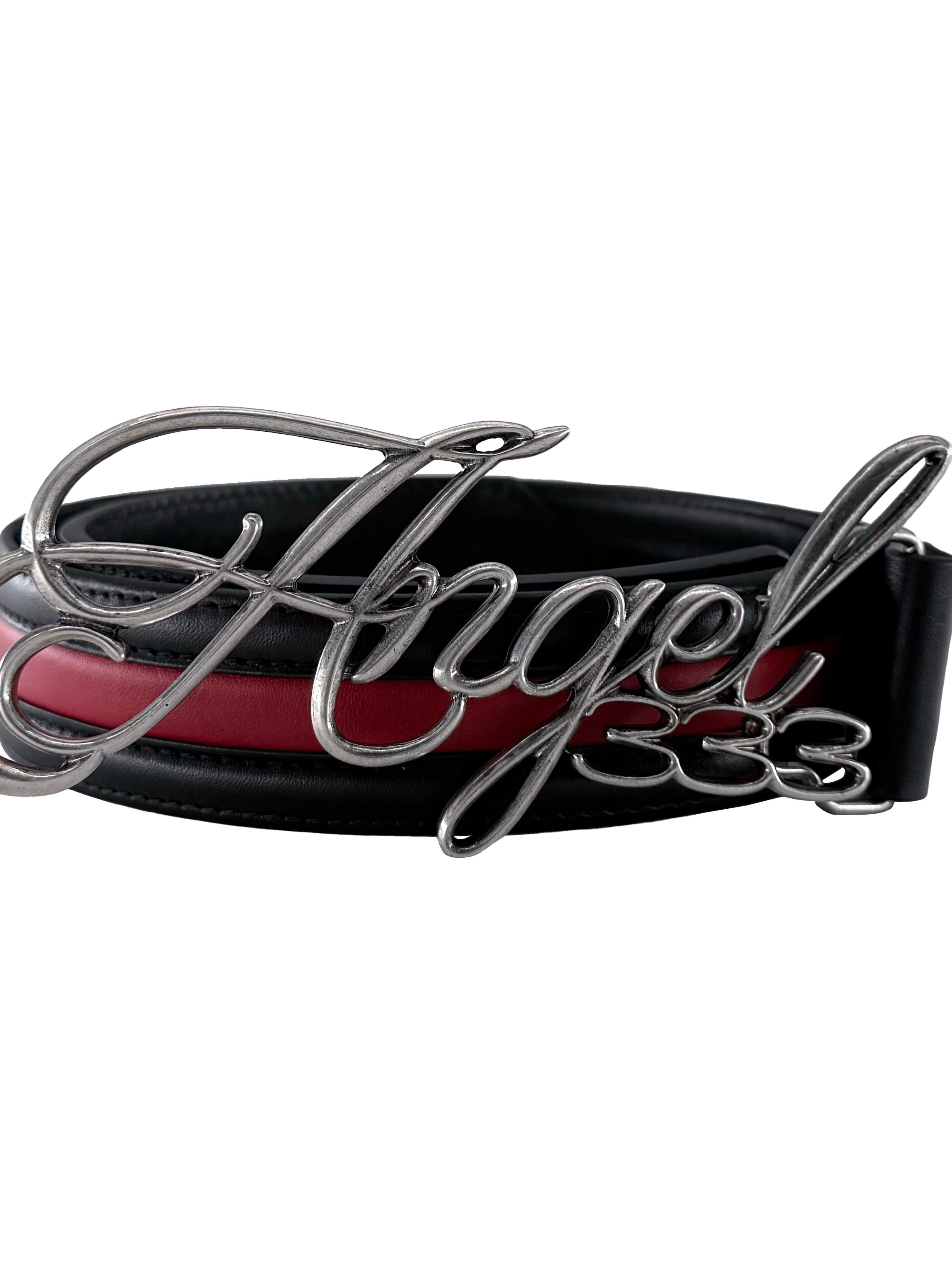 PCCVISION 3MAN0N Angel333 黑紅拼色 做舊花體 牛皮革合金 腰带 皮帶