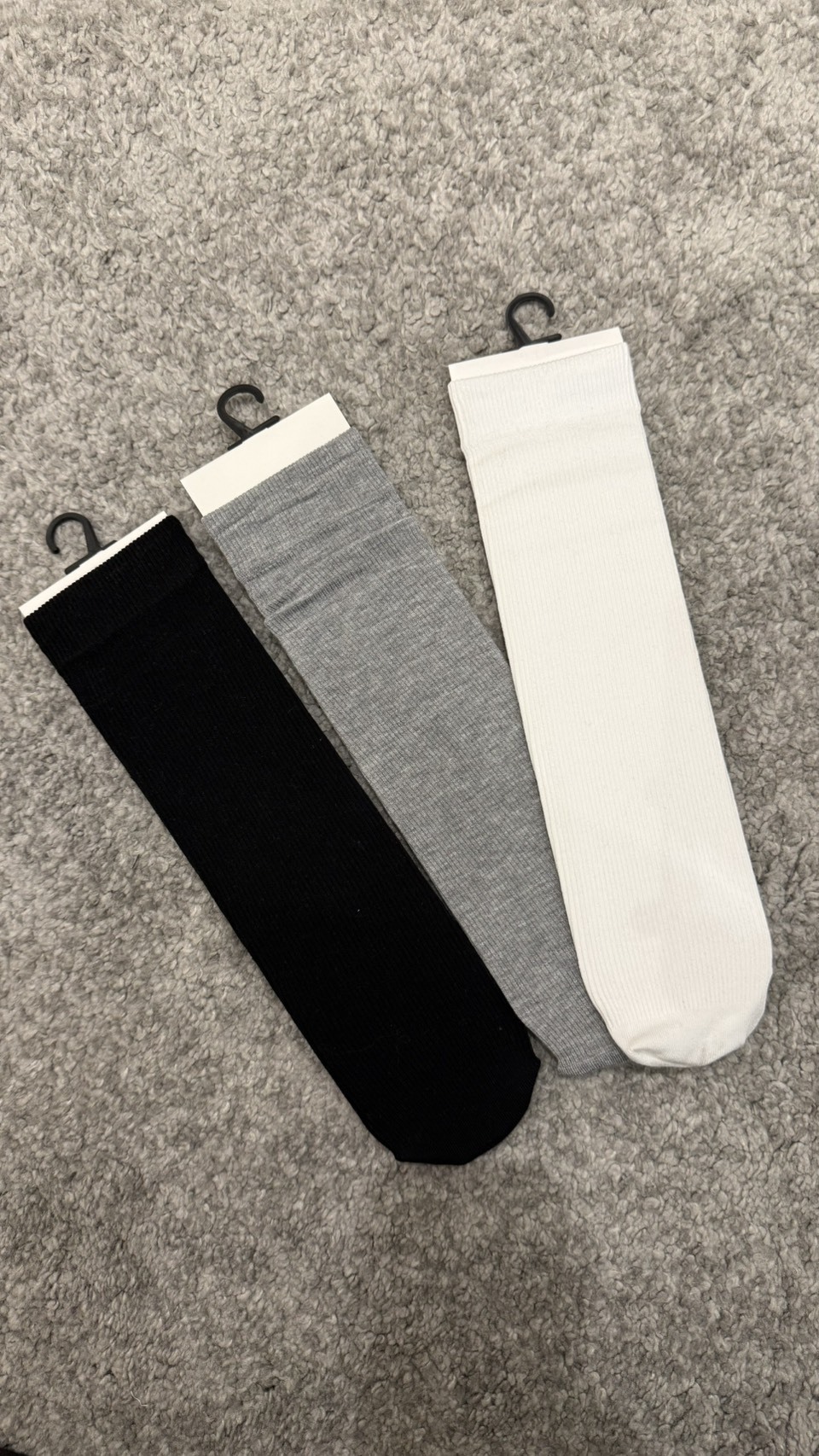 棉質小腿長襪 (3雙一組 黑/白/灰)
