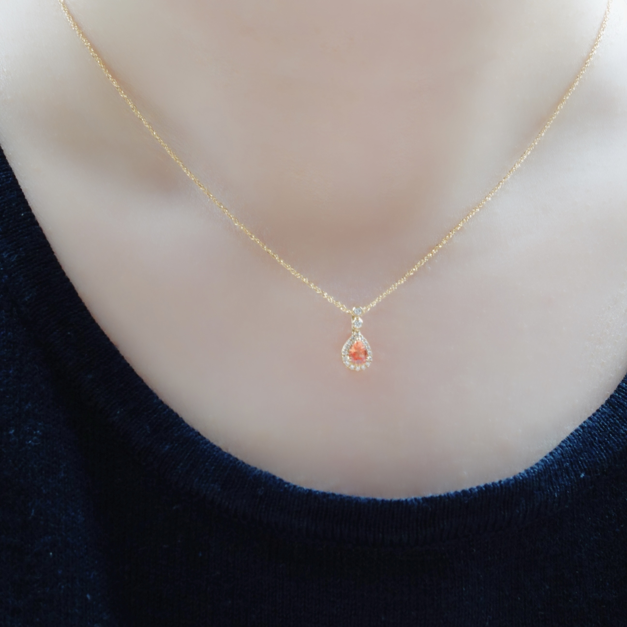 18K金Padparadscha鑽石復古開口吊墜/掛件 - 日落/日出色