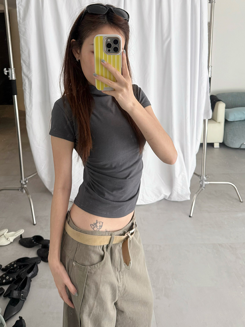 mock neck side-ruched top