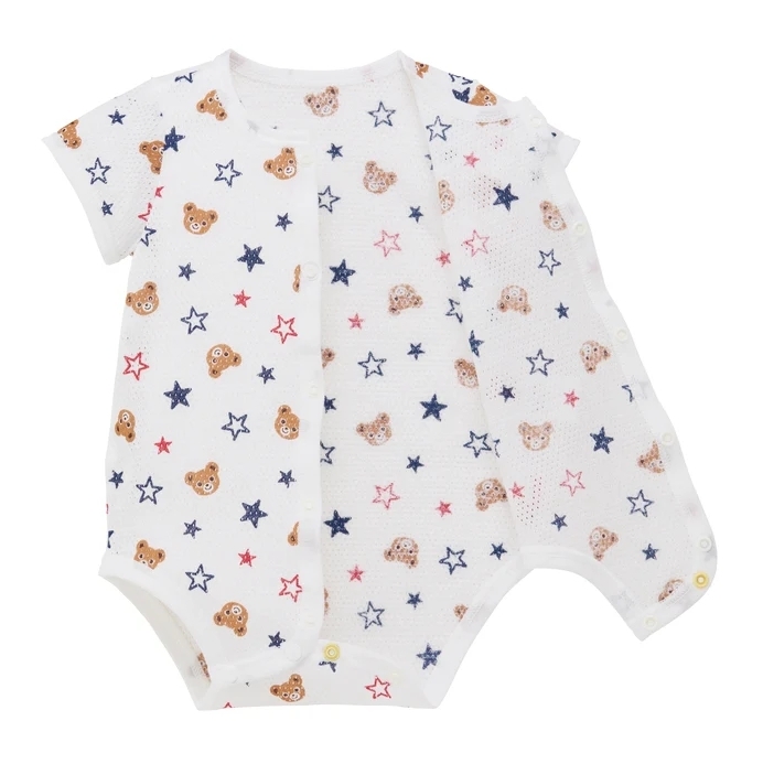 普奇熊-網眼排釦短袖包臀衣-藍色