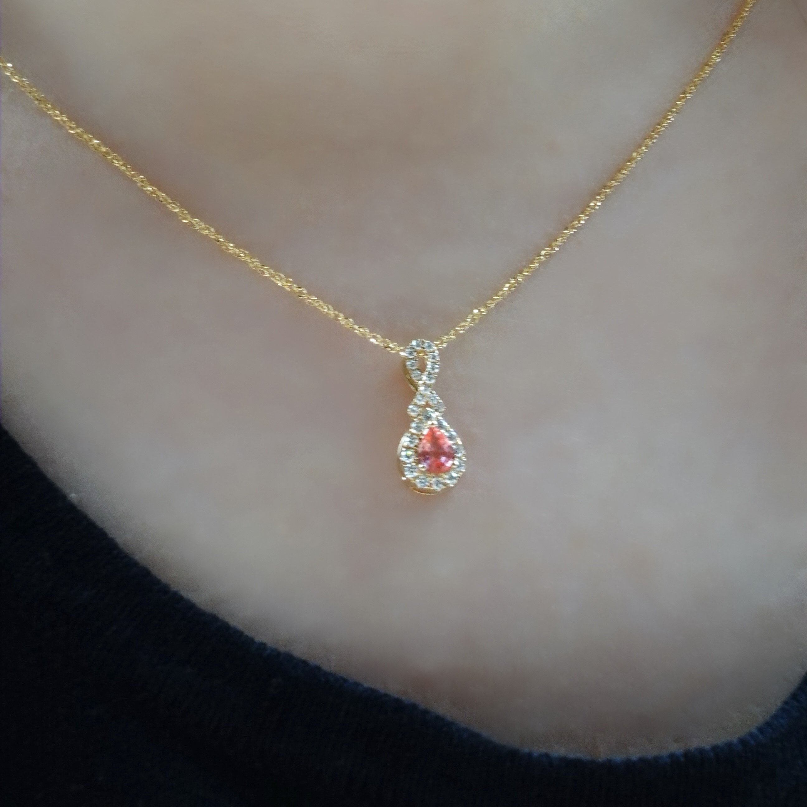 18K金Padparadscha鑽石復古吊墜/掛件 - 日落色