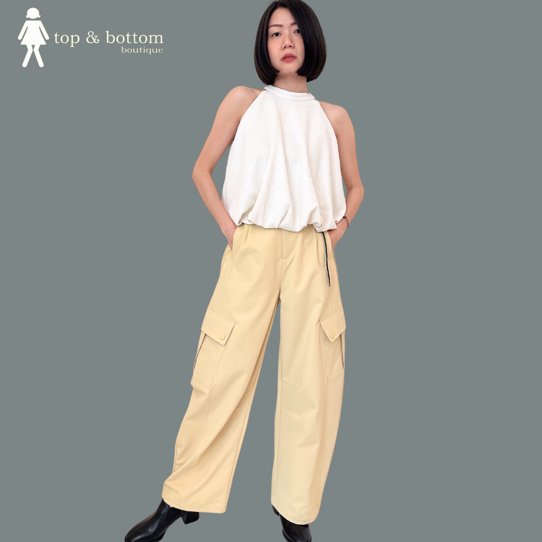 ELASTIC WAISTED CARGO HAREM LONG PANT
