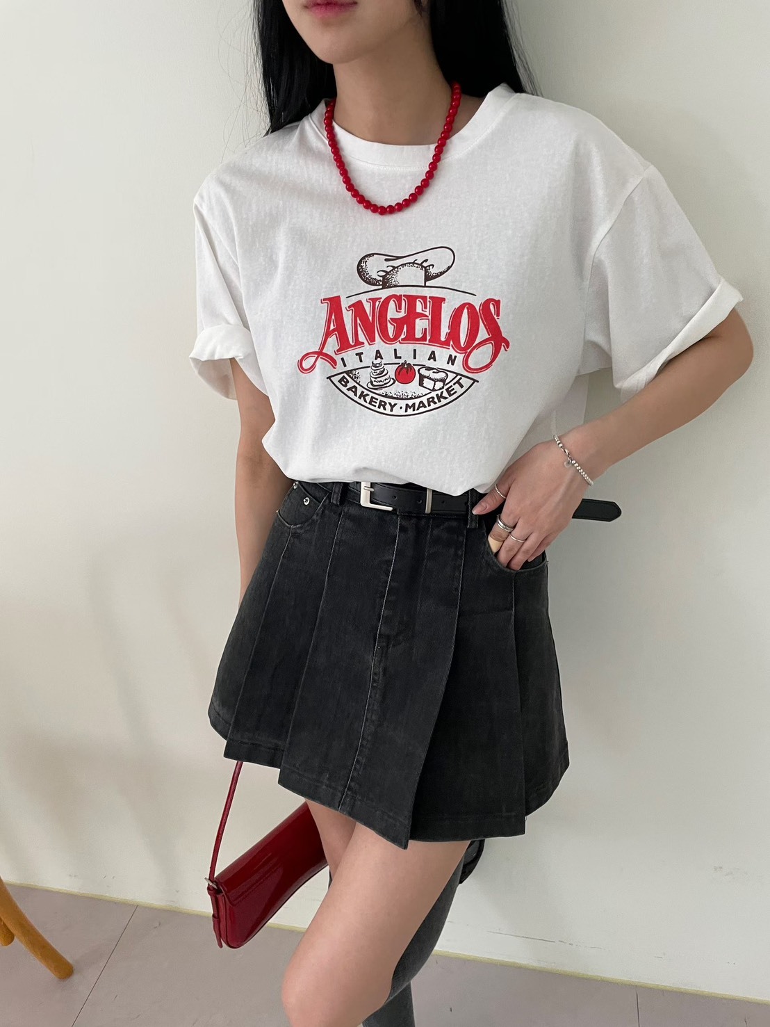 灰黑牛仔前褶短裙 (不含腰帶)