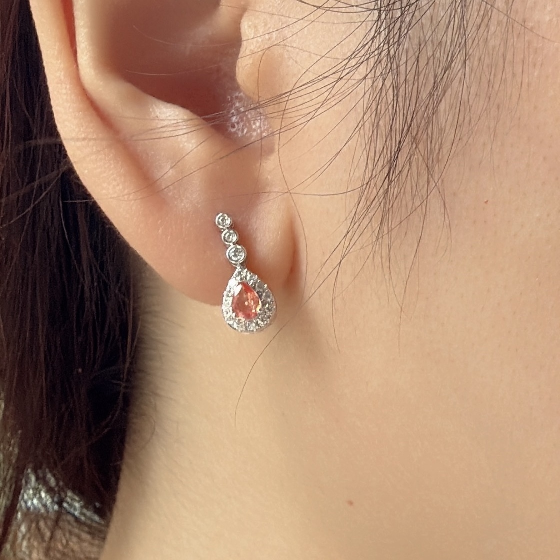 18K金Padparadscha鑽石復古耳釘 - 日落色