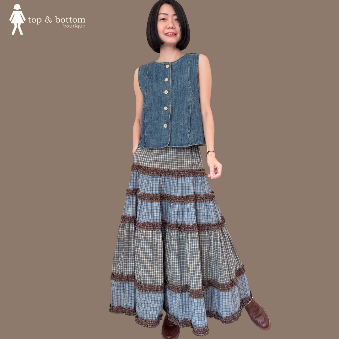 ELASTIC WAISTED PLAID LAYERED SKIRT