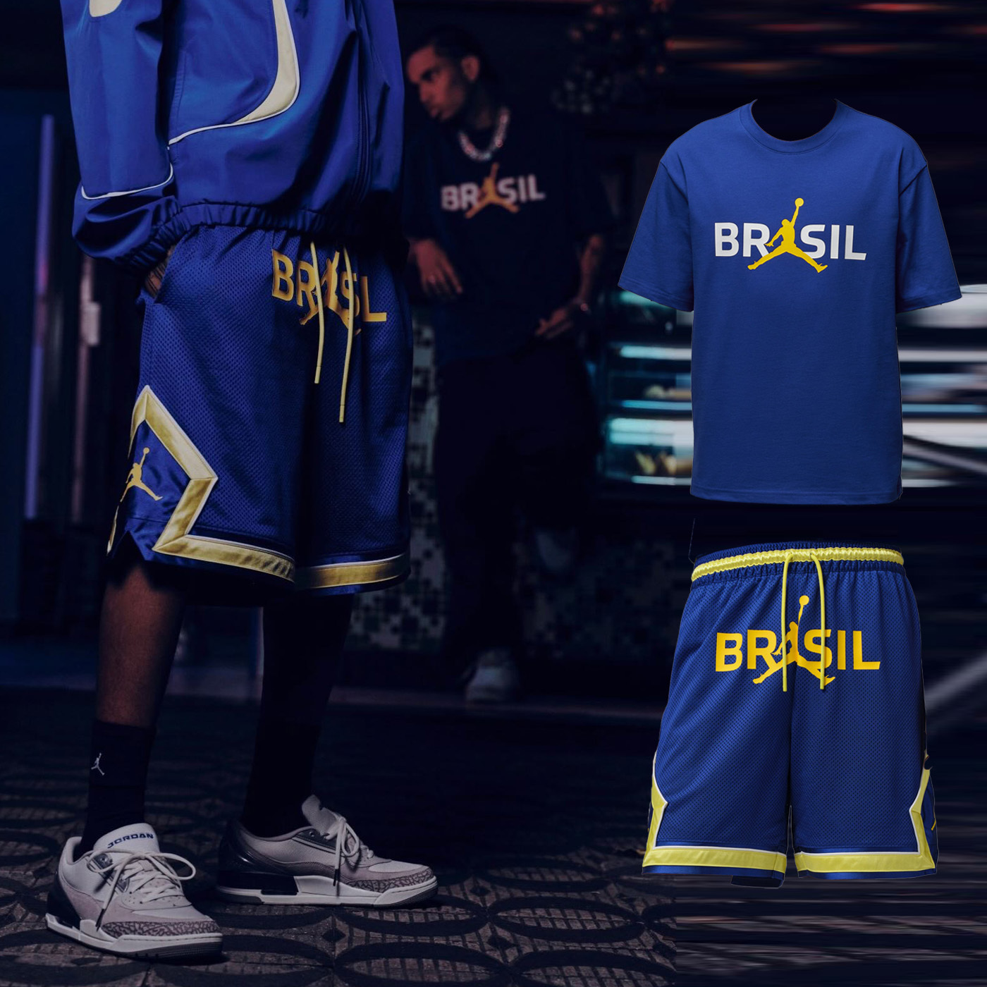 男款 NIKE AIR JORDAN 85 SS LOGO CREW P6 藍色 巴西隊 足球 喬丹 籃球 印花 網眼 休閒 運動 短褲 短T【IF3911/IF3913】NKTF