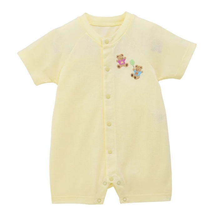 MIKI HOUSE BEAR-排釦短袖連身衣-黃色