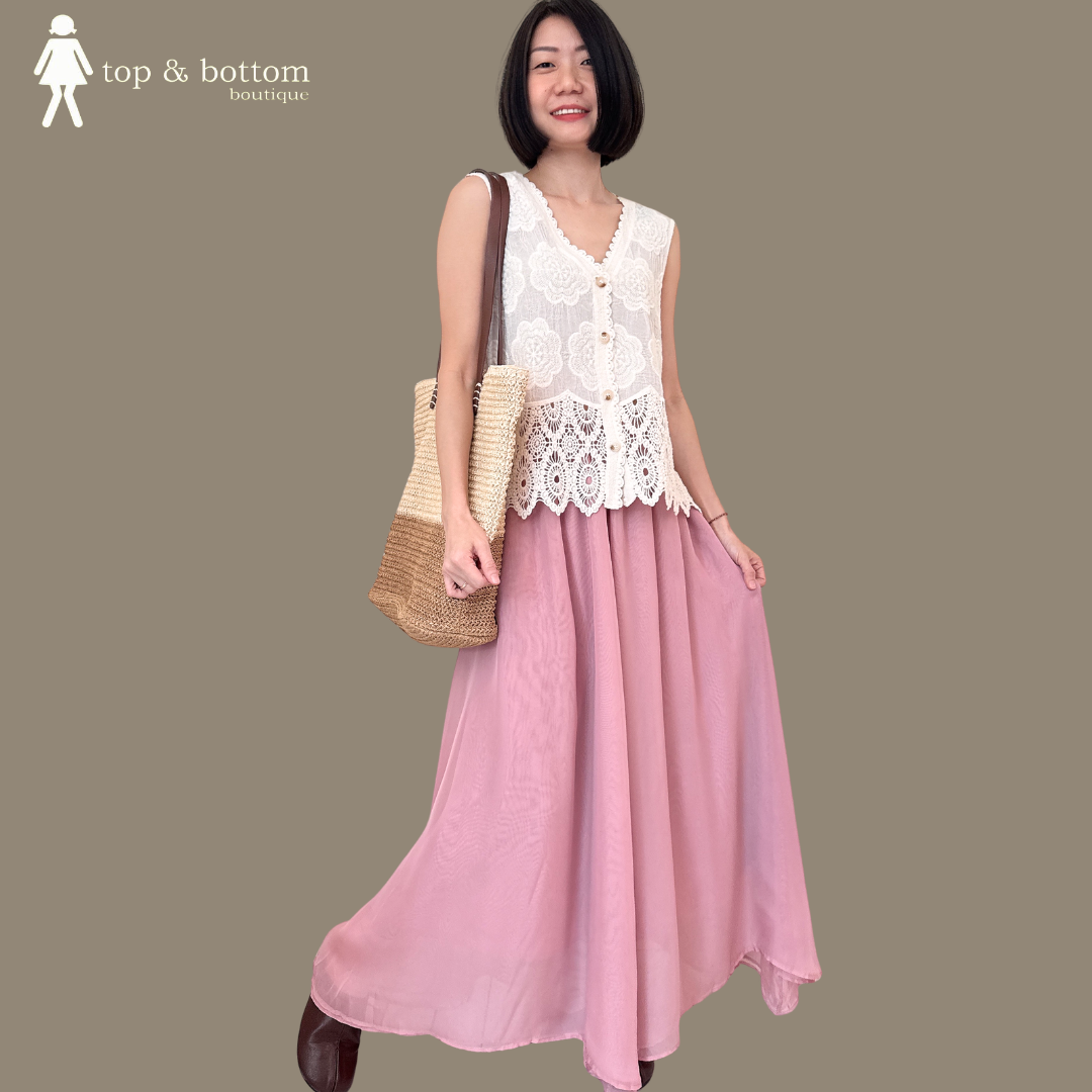 ELASTIC WAISTED SILKY ORGANZA LONG SKIRT