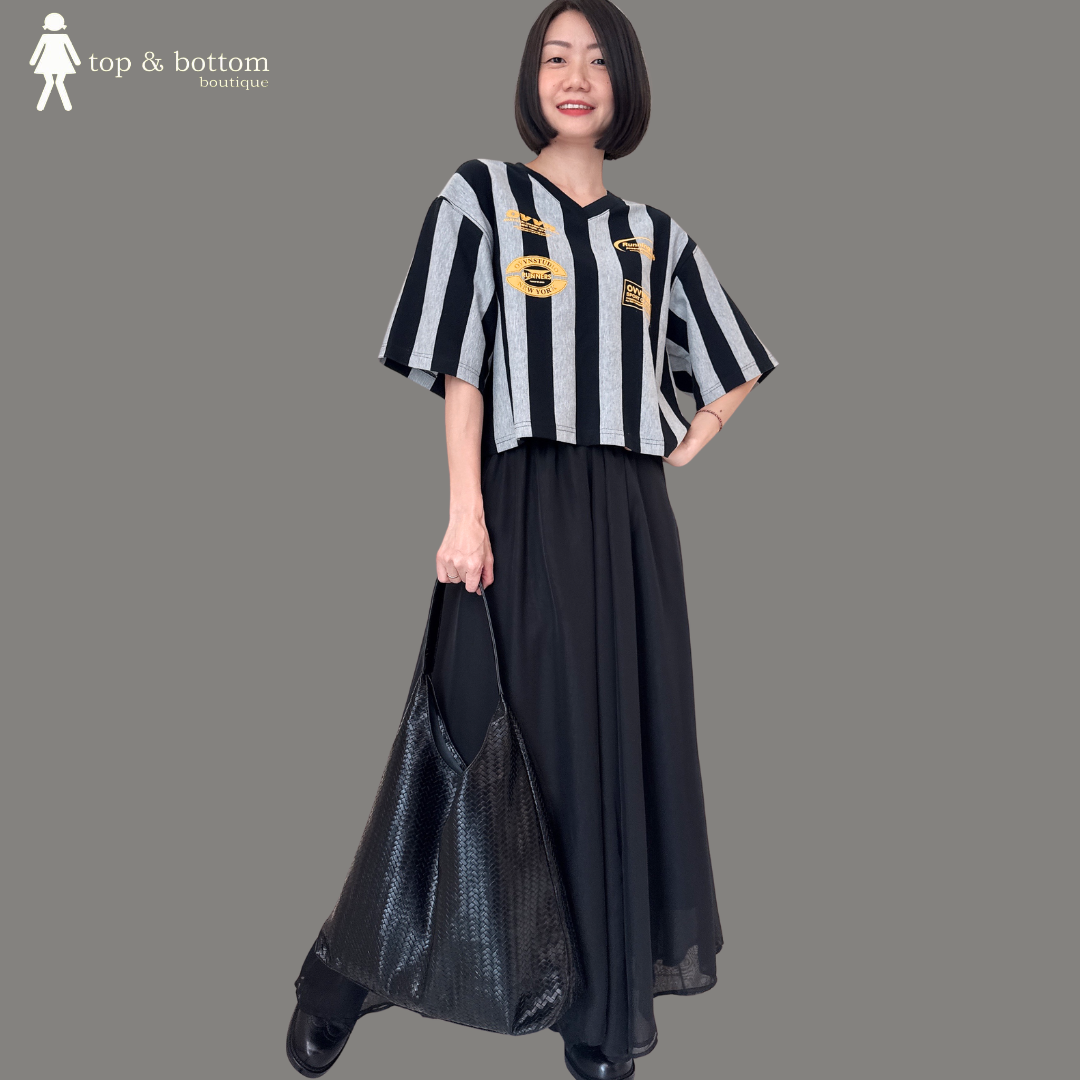 SHORT SLEEVE STRIPED CROP JERSEY BLOUSE