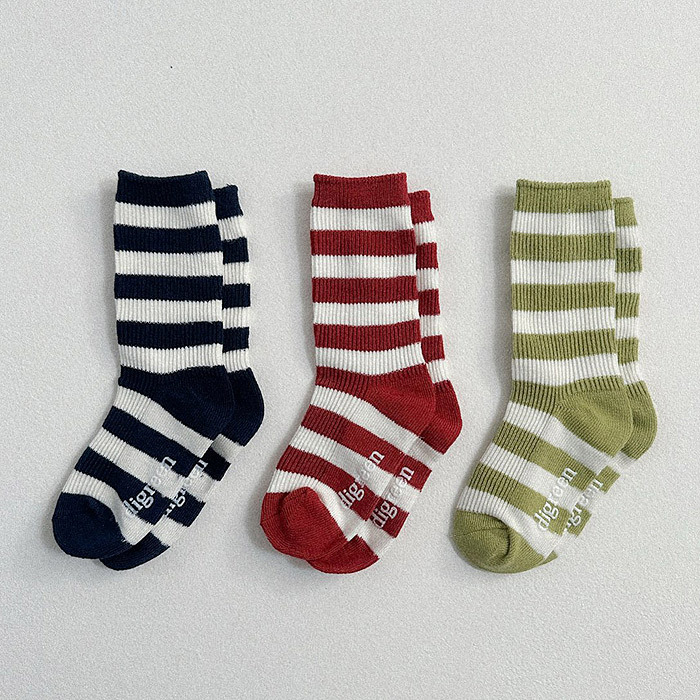 正韓夏Digreenkids 三色日系條紋襪