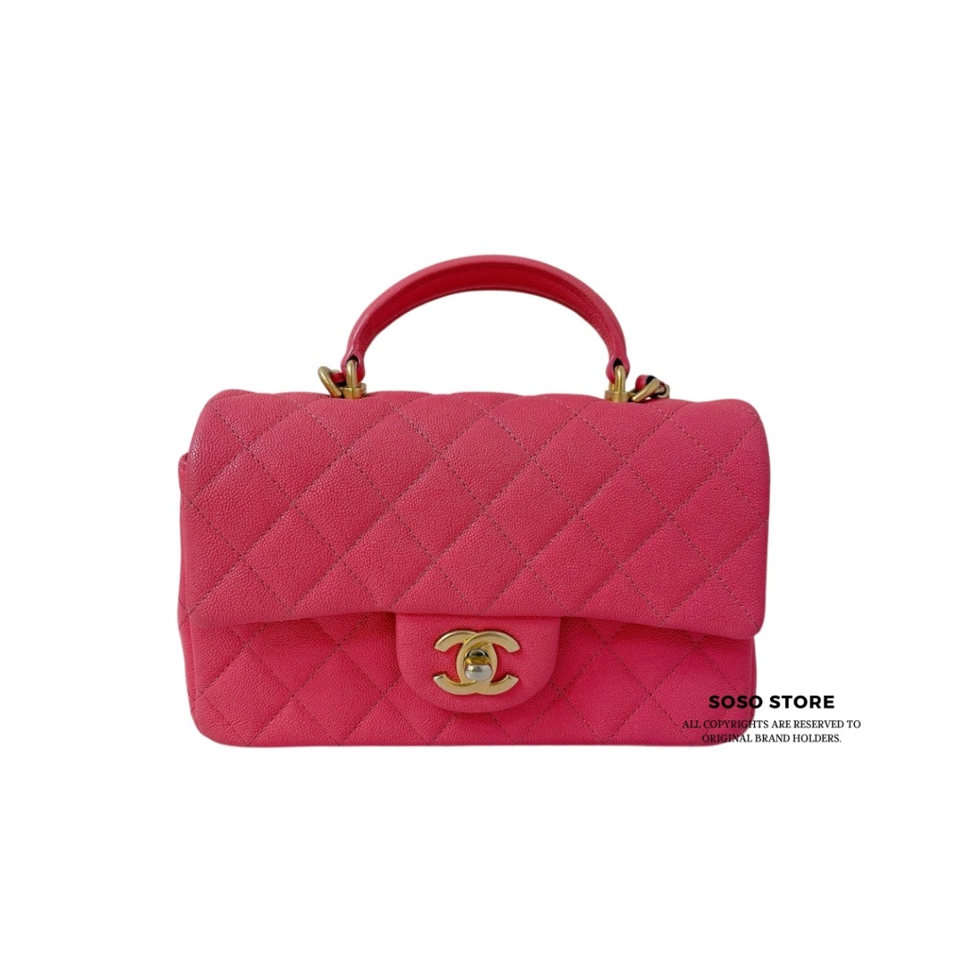 Chanel Mini Top Handle Flap Bag - Pink / GHW