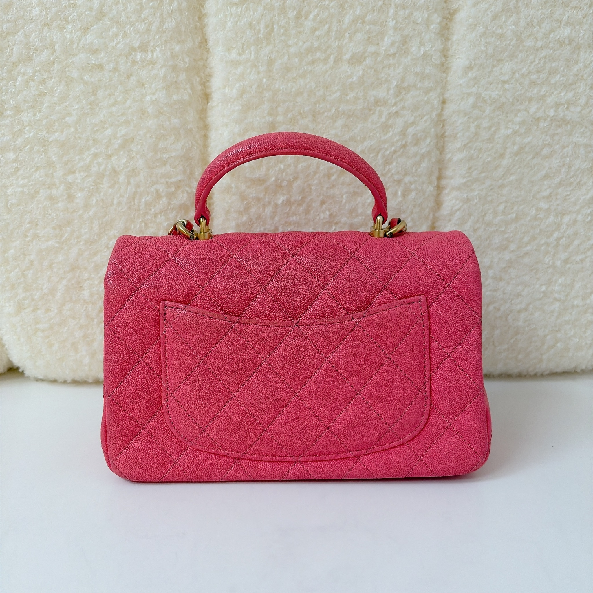 Chanel Mini Top Handle Flap Bag - Pink / GHW