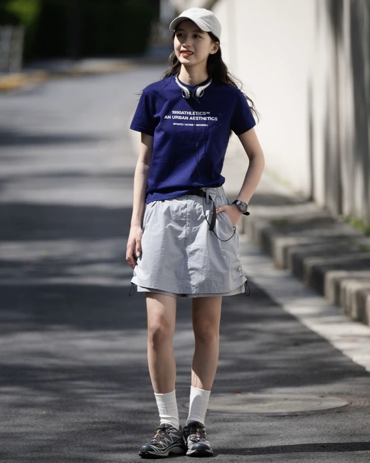 #預購 BELLKENIDEA 女款 輕量戶外 寬鬆百搭 假兩件 純色A字工裝 抽繩短裙 兩色 BK273