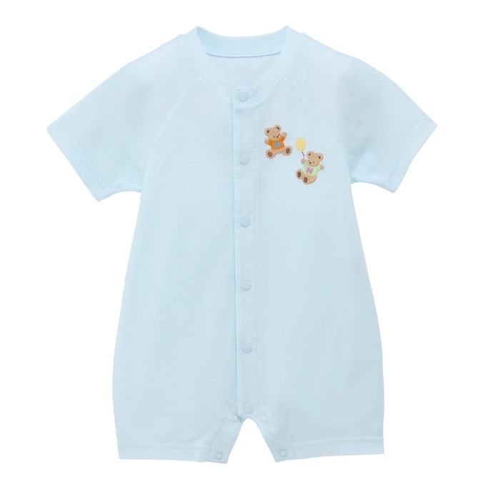 MIKI HOUSE BEAR-排釦短袖連身衣-藍色