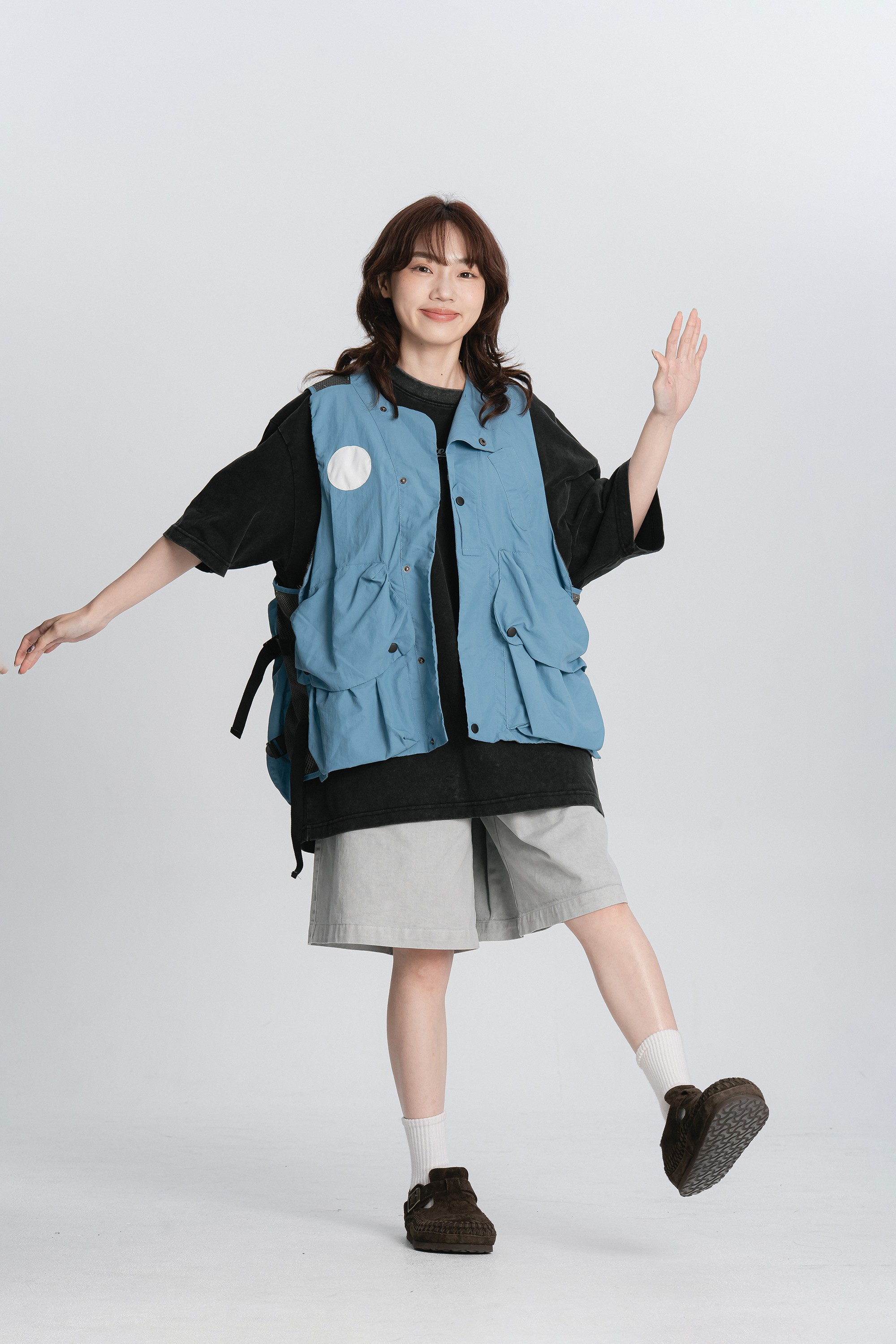 夏日藍工裝壓釦背心