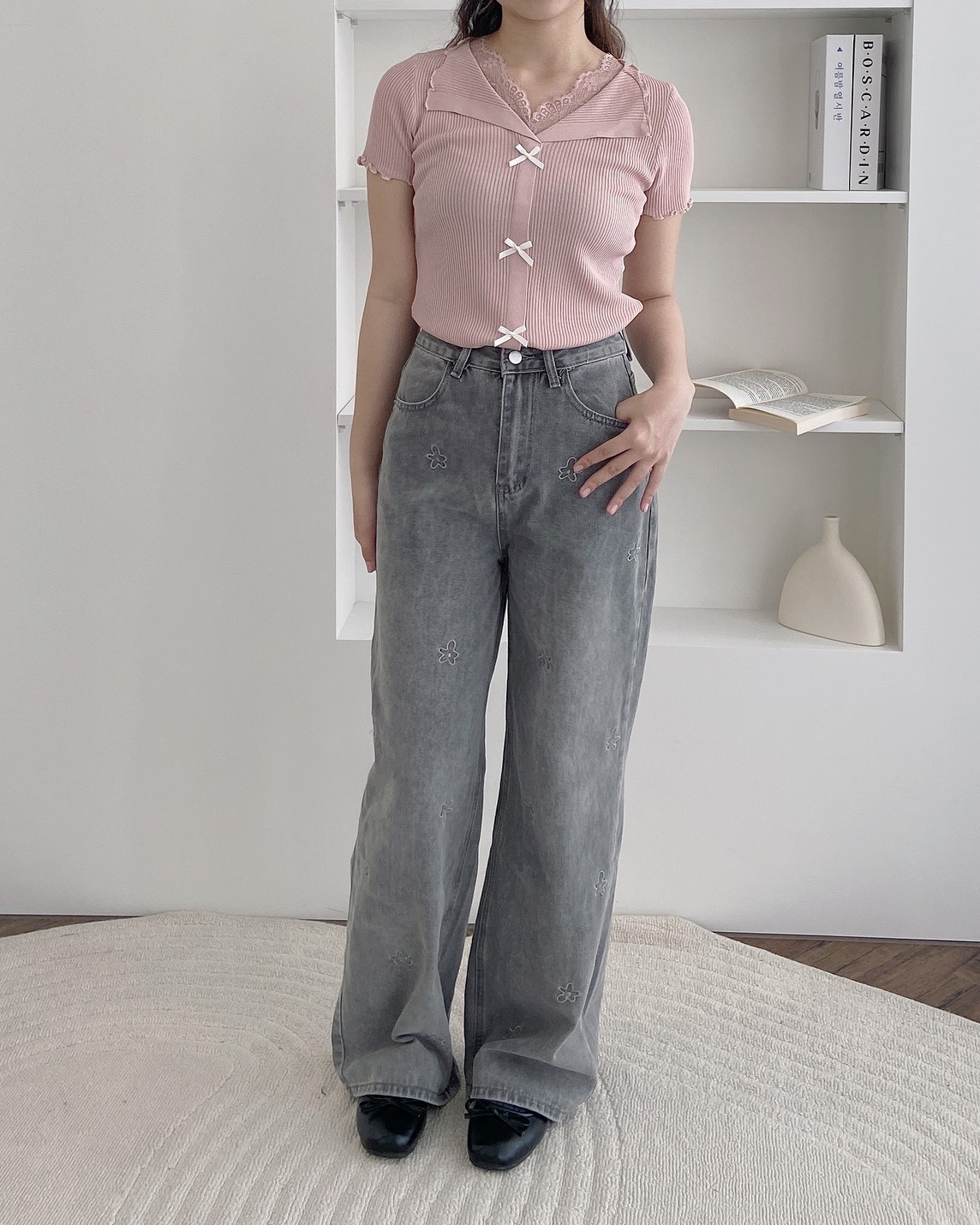 法朵Fado shop｜命定款花花刺繡牛仔寬褲🌸 2545005 S-XL三色