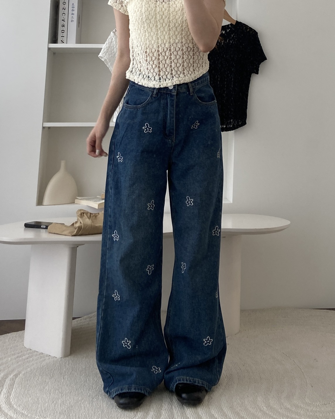 法朵Fado shop｜命定款花花刺繡牛仔寬褲🌸 2545005 S-XL三色