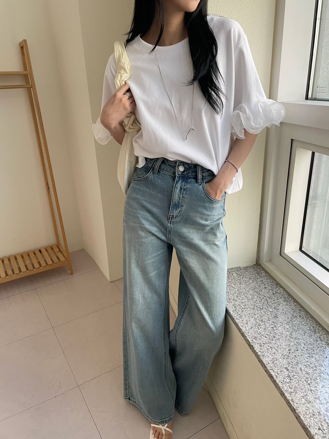 捲紗邊短袖T