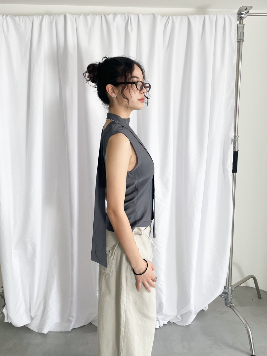 2way neck-tie mock neck waistline vest