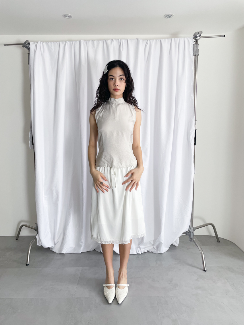 2way neck-tie mock neck waistline vest
