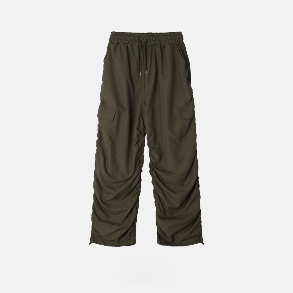 韓國 街頭 輕薄 皺褶 抽繩 尼龍 長褲