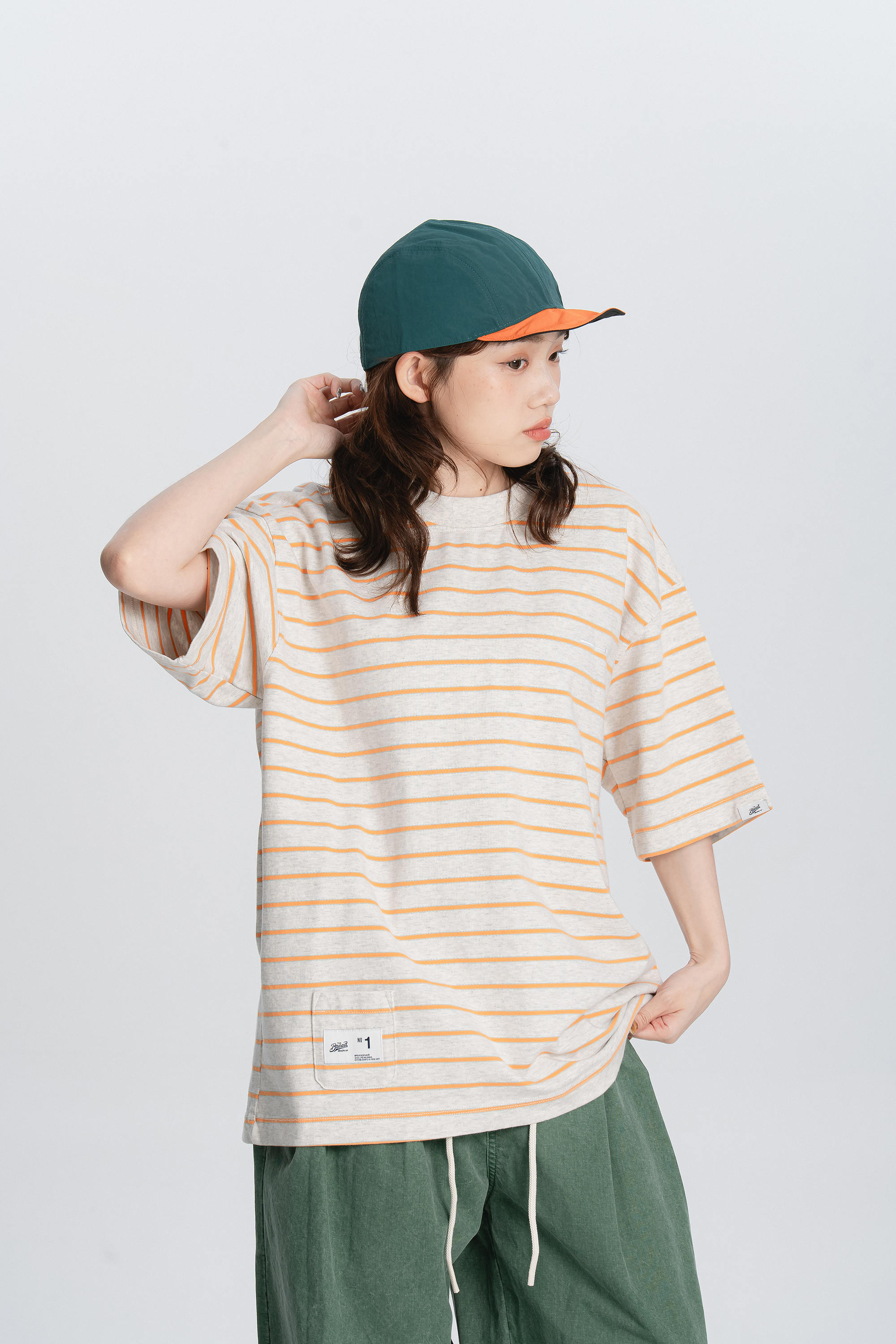 日常條紋小布標短t 3色