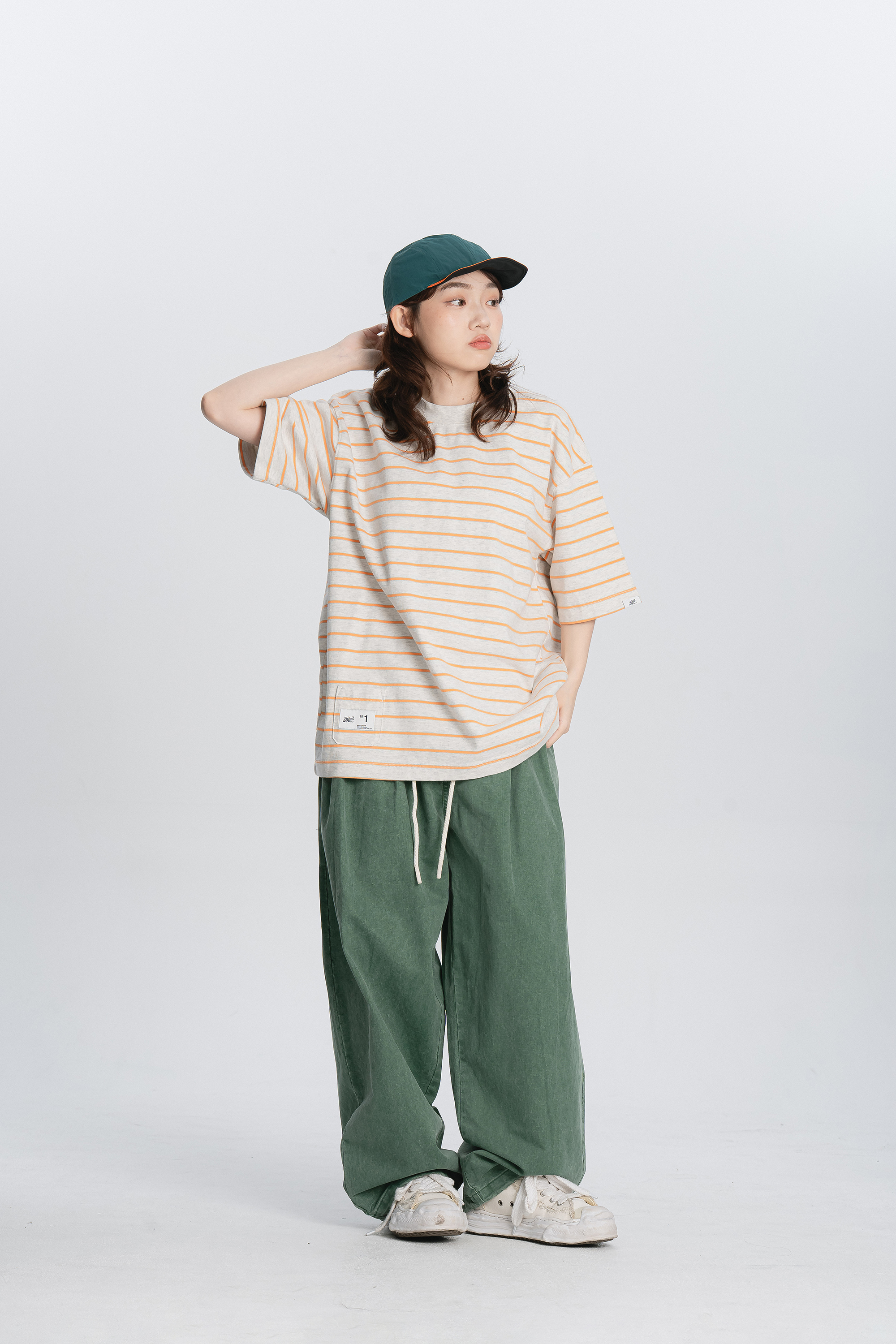 日常條紋小布標短t 3色