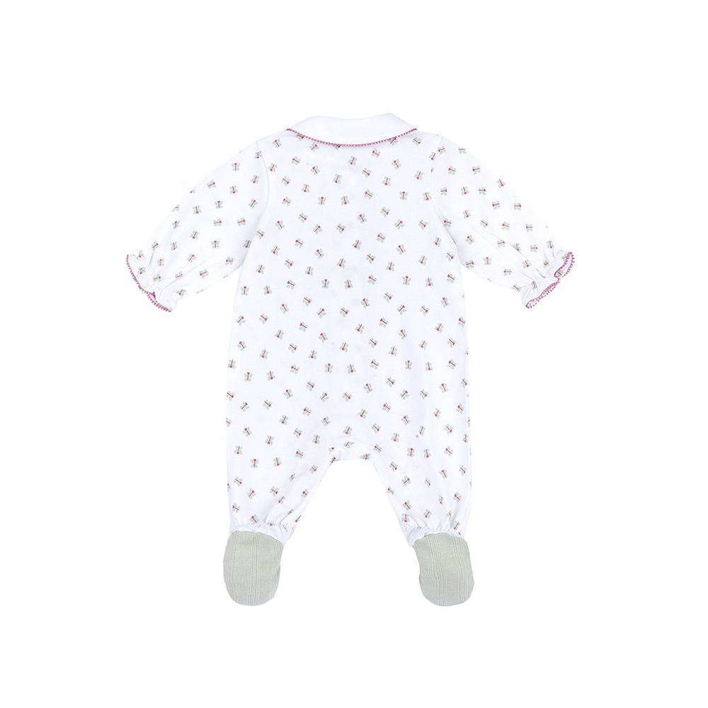 莫蘭迪花園-滿版花朵有領前開長袖兔裝