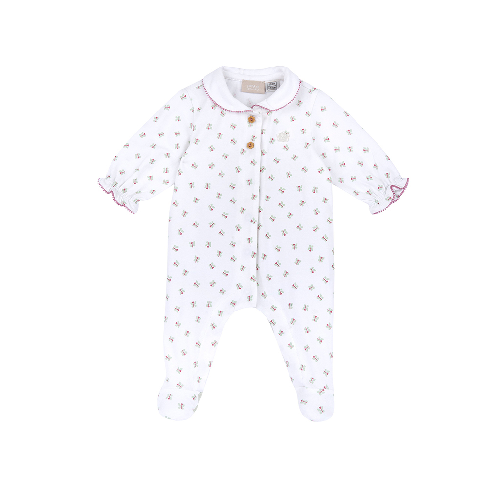 莫蘭迪花園-滿版花朵有領前開長袖兔裝