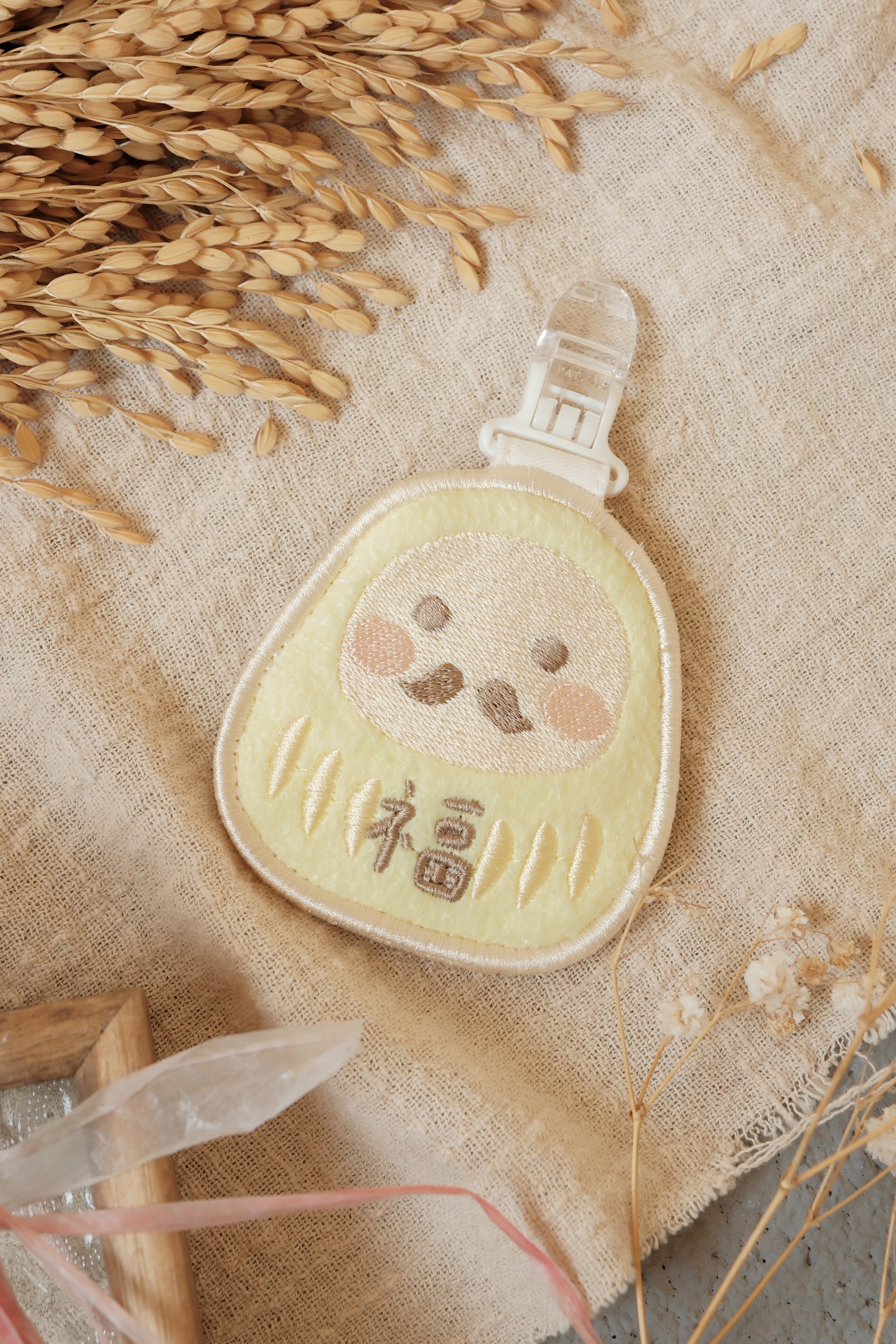 Hi Y.P store-刺繡平安符袋-獨家設計-達摩 ( 黃 )