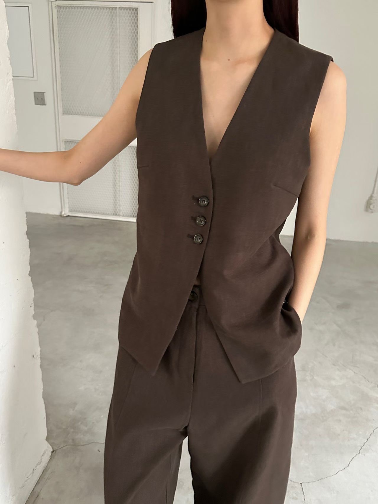 VV2601 Linen Long Waistcoat