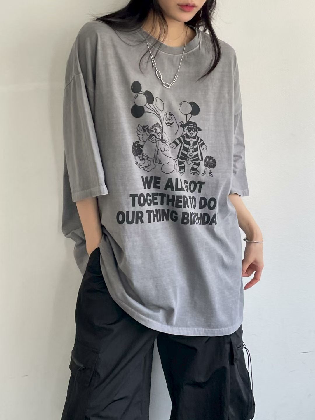 OverSize洗水卡通圖案英文字短袖Tee MB-052T