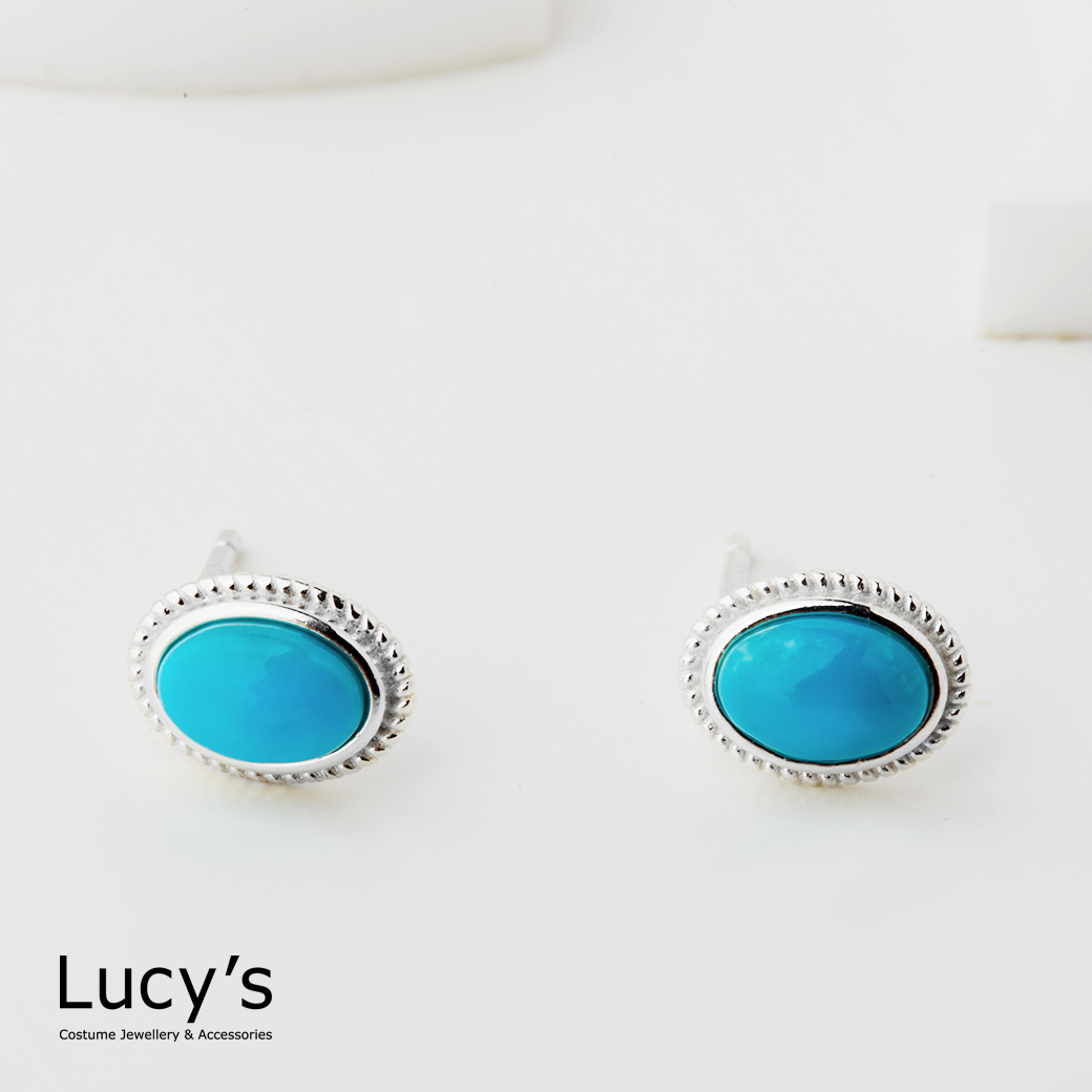 925純銀 花邊綠松石 耳環 (128266)