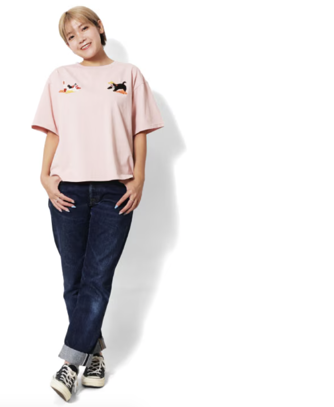 HOUSTON woman EMBROIDERY TEE (CAT) / 刺繍半袖TEE