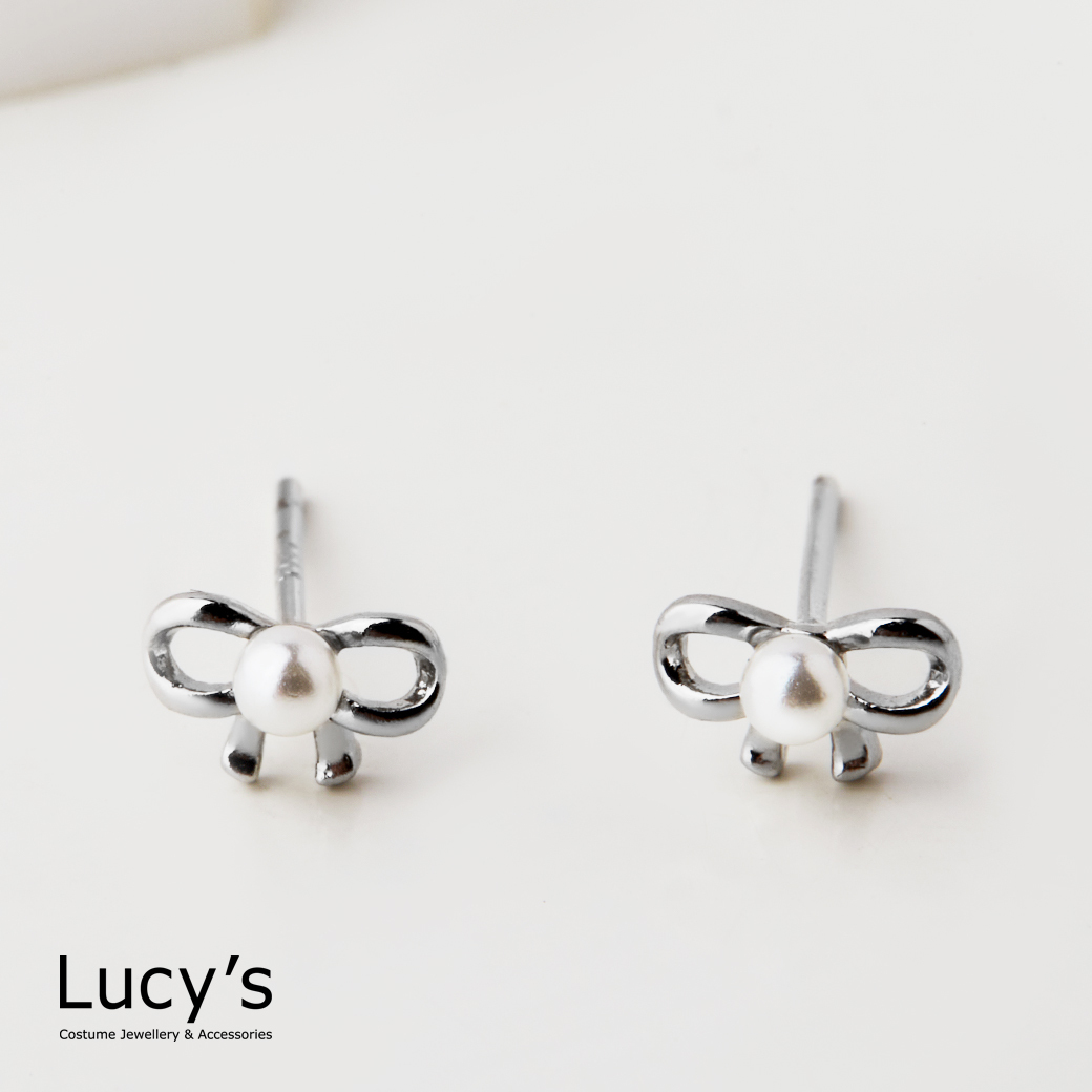 珍珠小蝶結 耳環 (二色) (114311/114313)