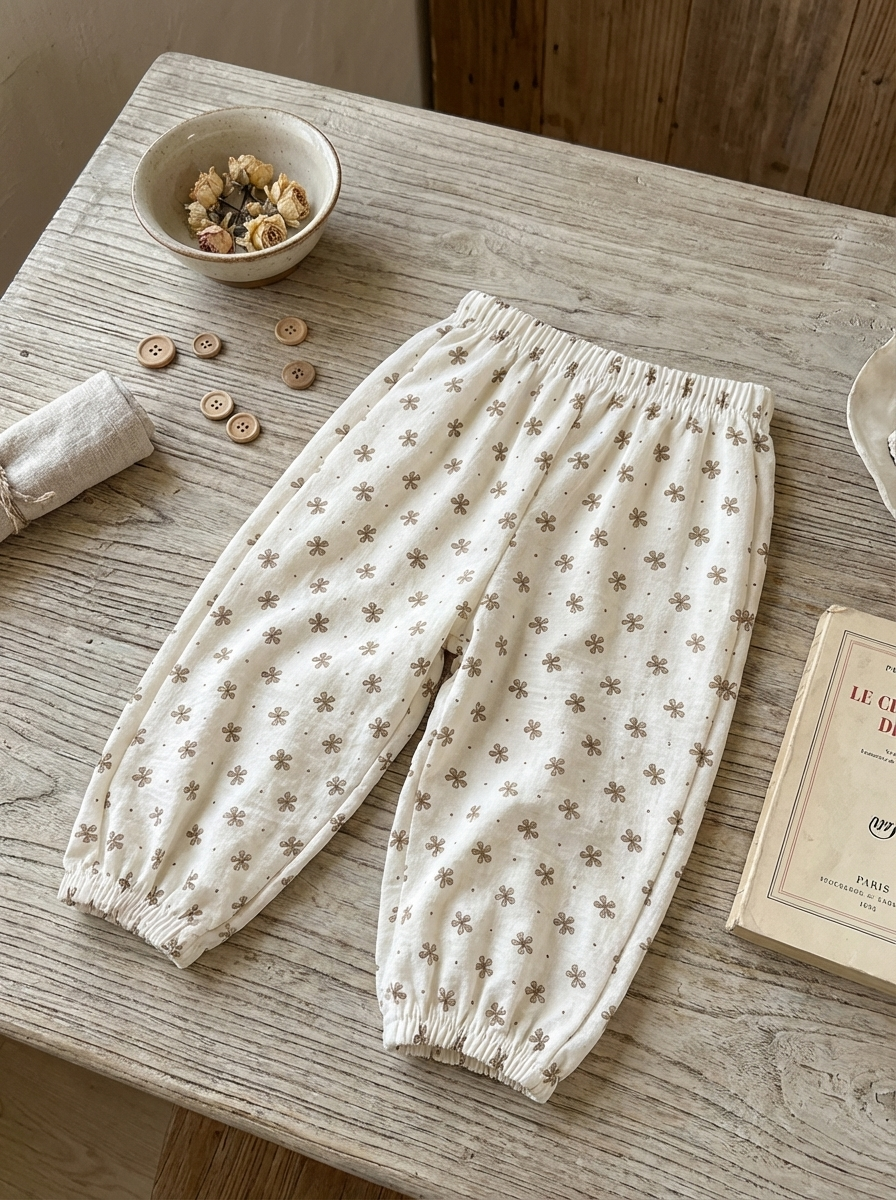 米色碎花 防蚊褲