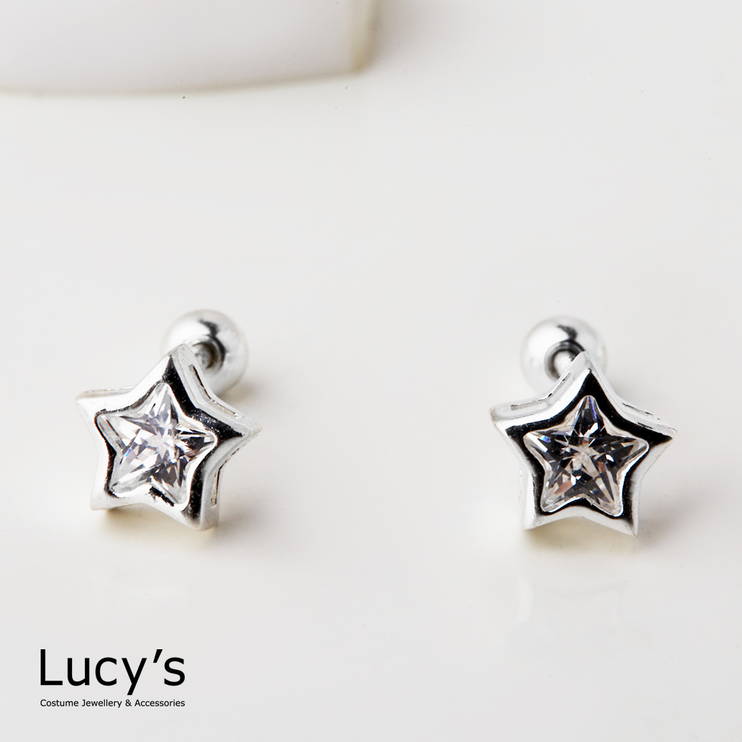 925純銀 胖胖星 轉珠耳環 (114735)