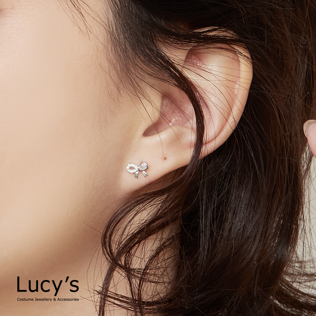 925純銀 微鑽蝴蝶結 耳環 (二色) (127158/127159)