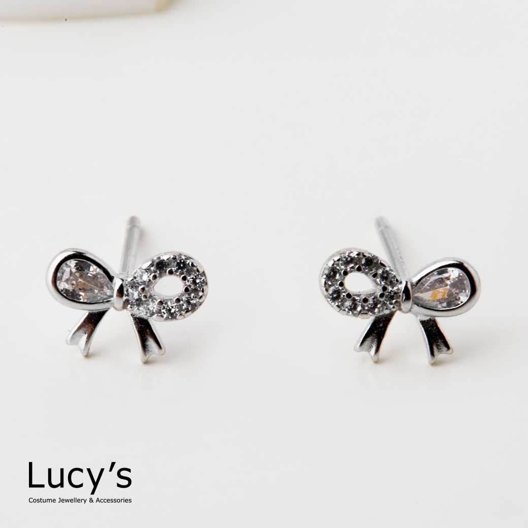 925純銀 微鑽蝴蝶結 耳環 (二色) (127158/127159)