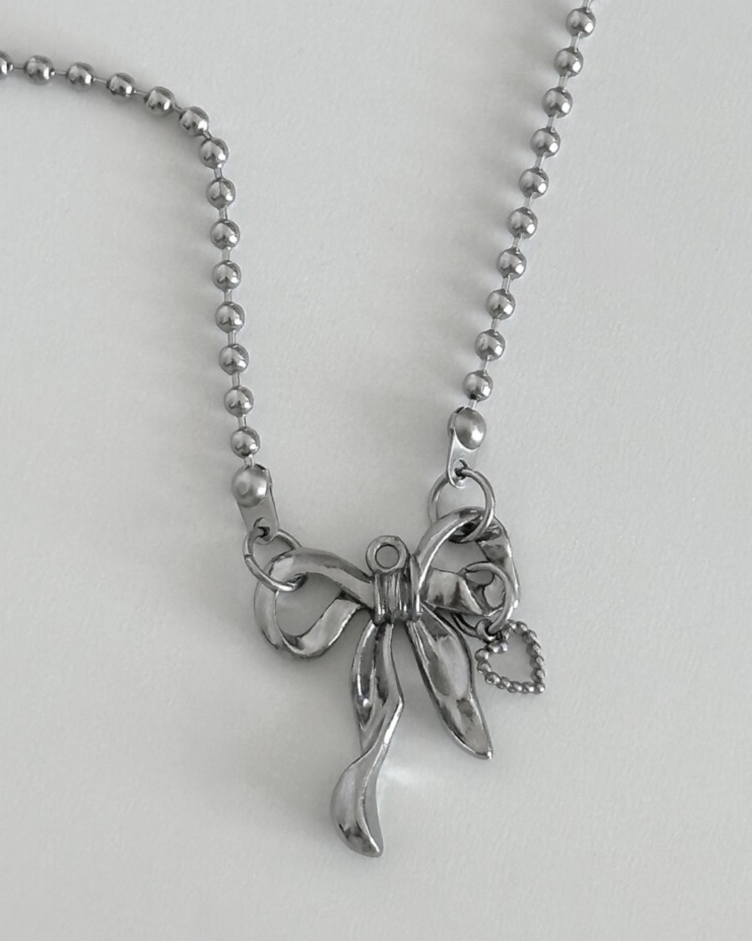 OFUSE Ribbon Heart Choker 蝴蝶結 小愛心 鋼 項鍊