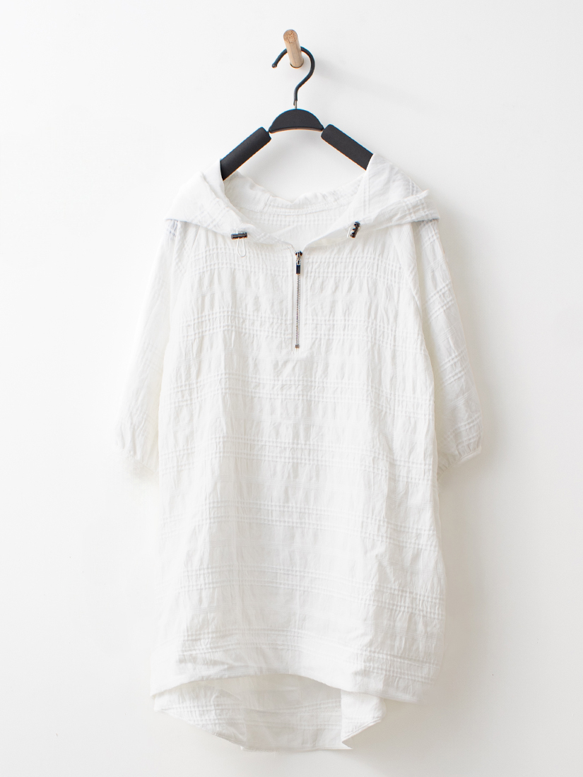 日系緹花空氣感半拉鍊連帽上衣