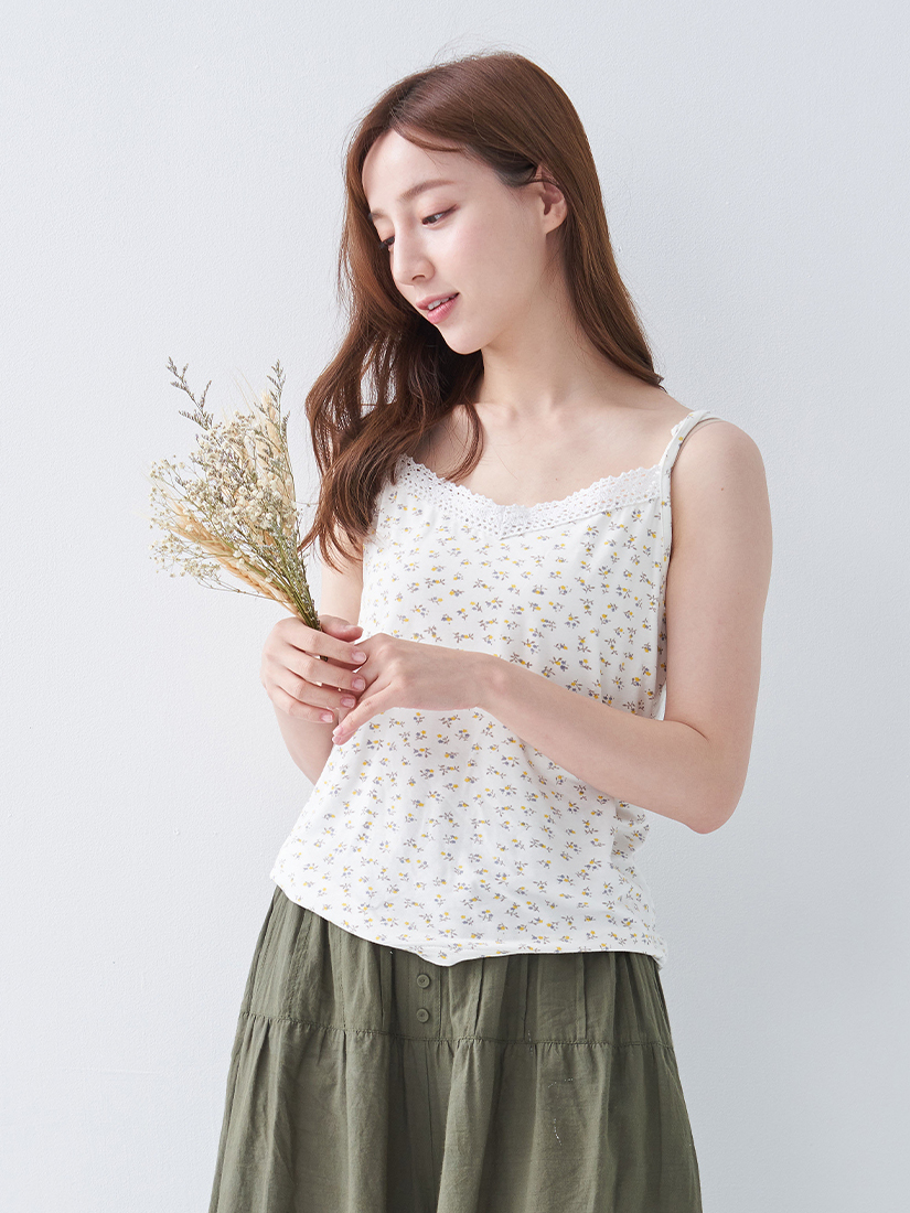 小碎花蕾絲細肩帶背心