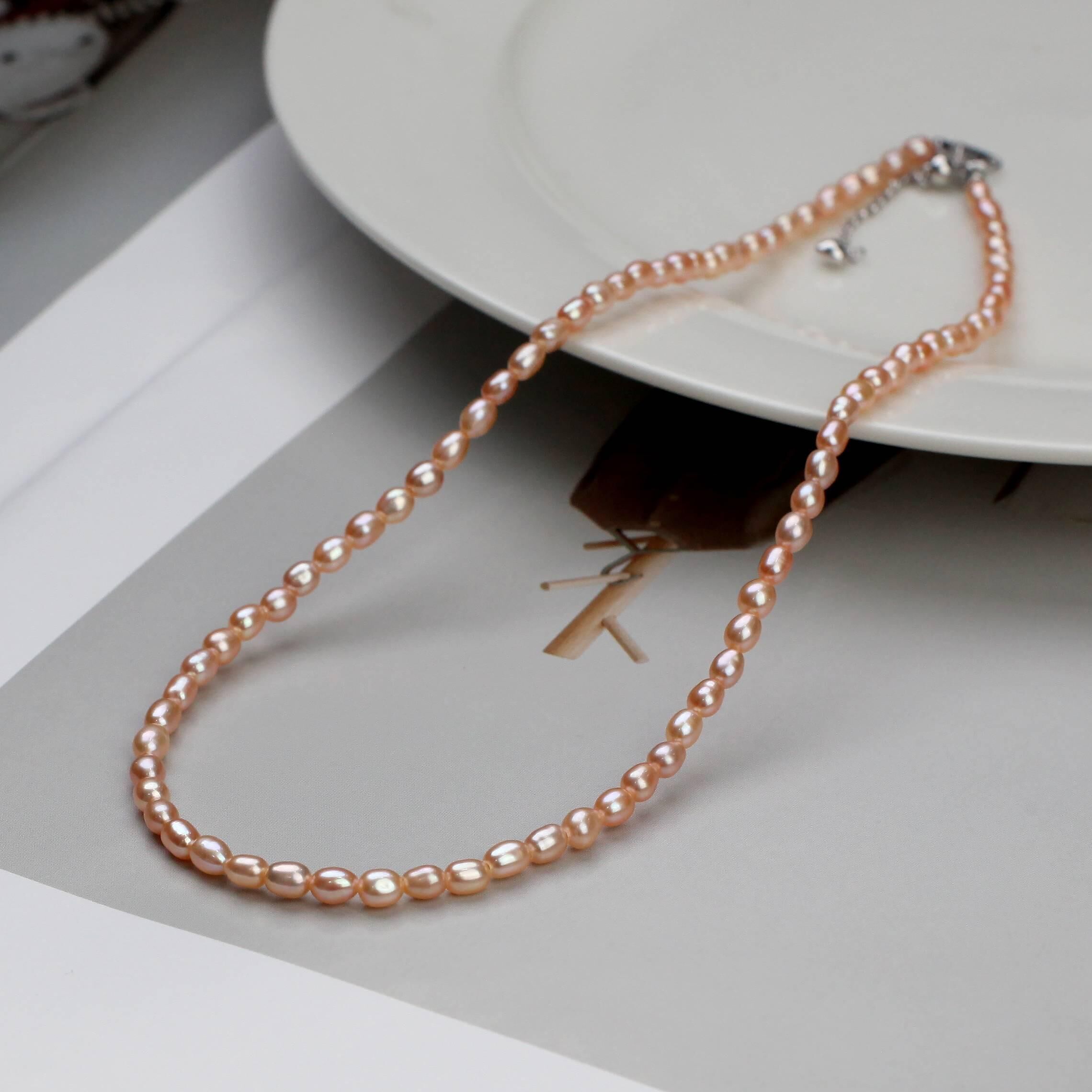 (EC52) 3-4MM米形金橘色天然淡水珍珠串鏈(S925) - #珍珠 #2004PE