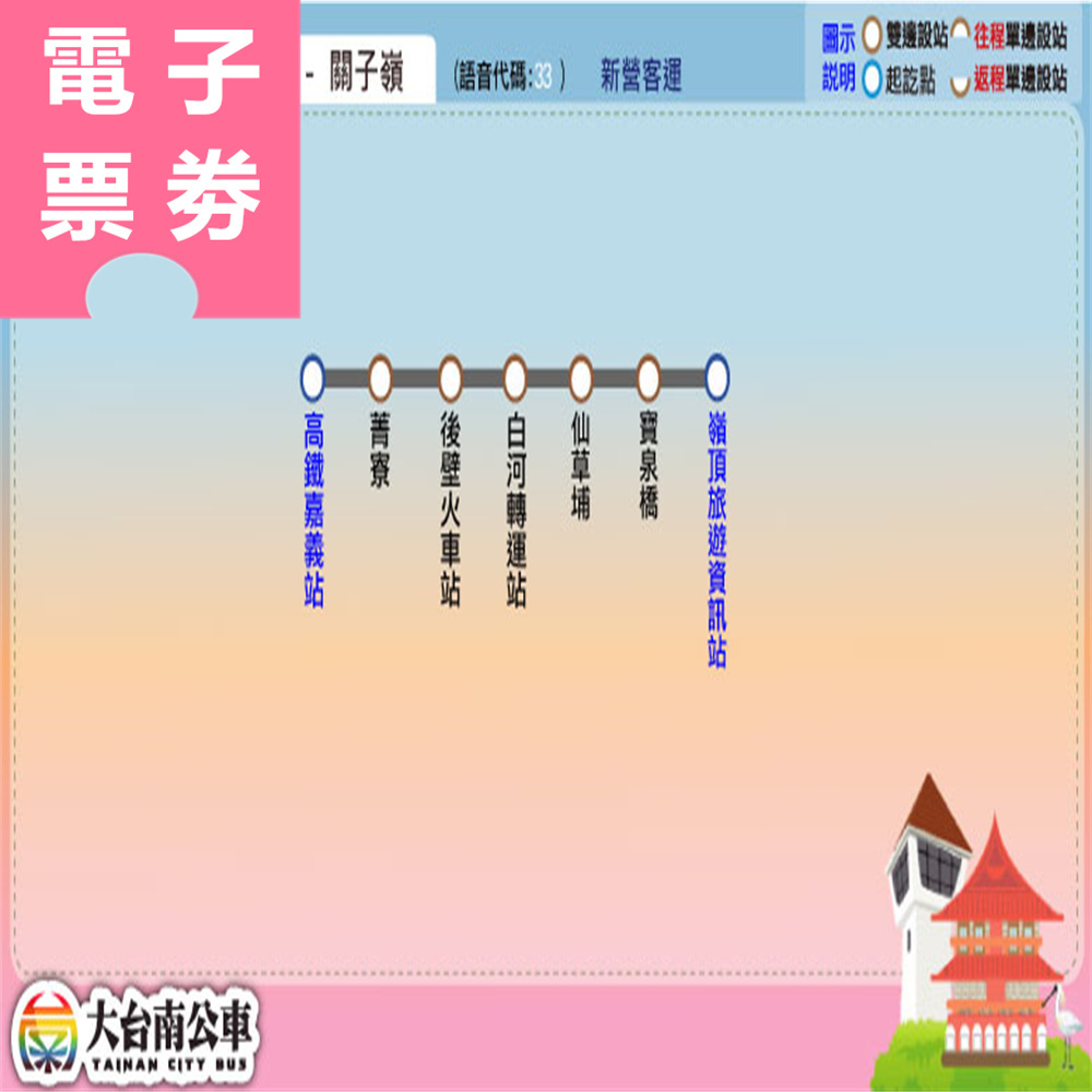 【電子票劵】台灣好行關子嶺線 一日券 Ⓕ