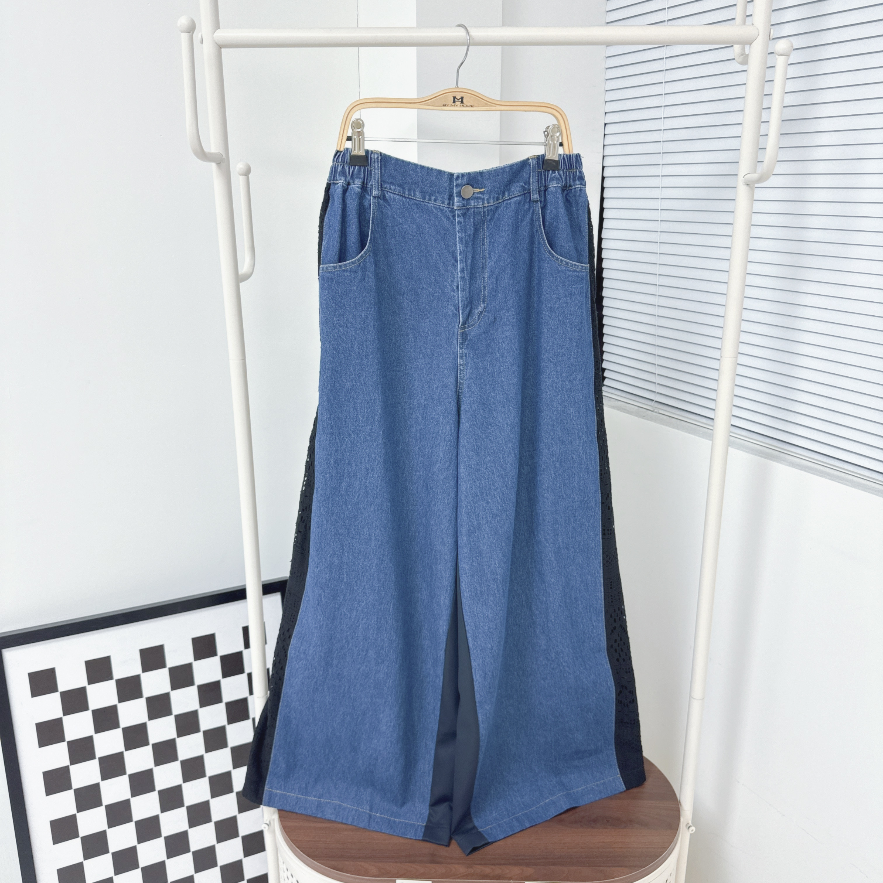 【廠家制】後橡筋腰前後拼布牛仔褲 (S18)