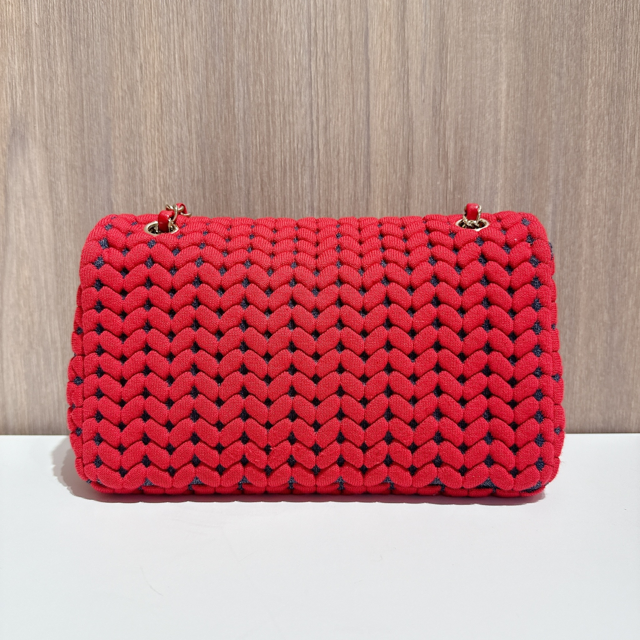 Chanel Red Wool Woven Medium Single Flap Bag - Red / GHW